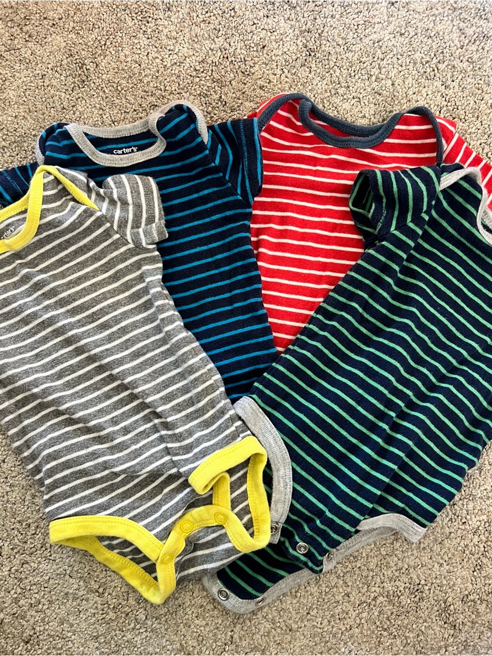 Carter's Striped Short Sleeve Baby One-Piece Bodysuits Multi Color Pack of 4 3M